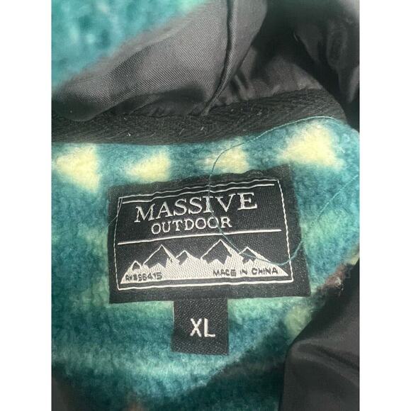 Massive Outdoor Fleece Womens Extra Large Blue Teal Hooded Sweatshirt Aztec - Picture 7 of 11